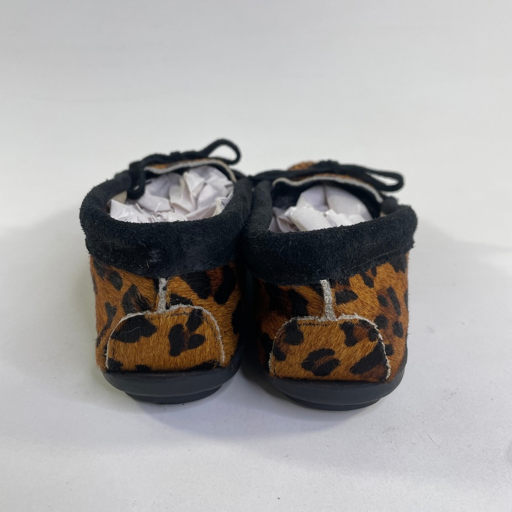 Minnetonka Leopard Calf Hair Moccasins Womens 7.5 Driver Flats 3870 Animal Print - Picture 5 of 7